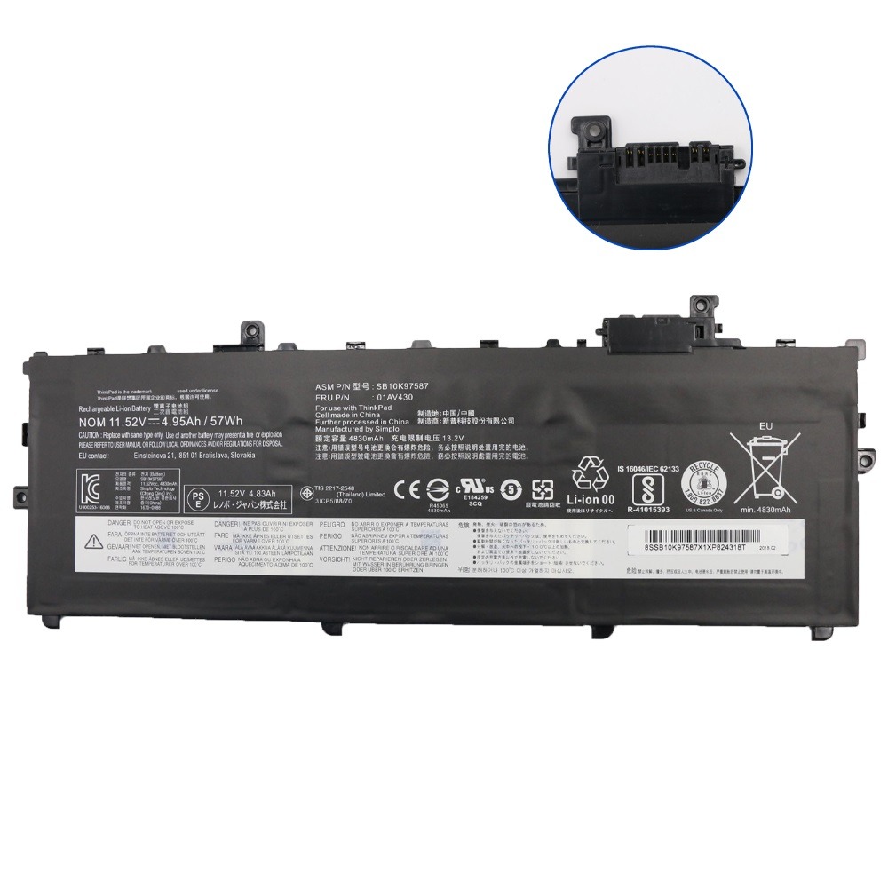 Bateria 01AV494 01AV430 para laptop Lenovo ThinkPad X1 Carbon 2017 2018 SB10K97587 11.52V 57Wh